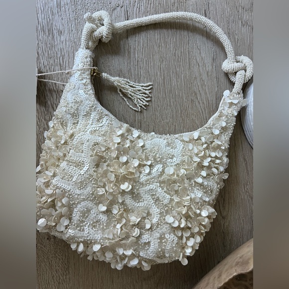 NWT Viral White Beaded Bag with Knot Tie Strap, Handcrafted in India, Br… - Picture 7 of 7